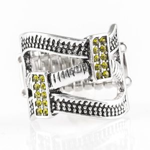 Green Rhinestone Ring - Stretch Style Band - Brand New